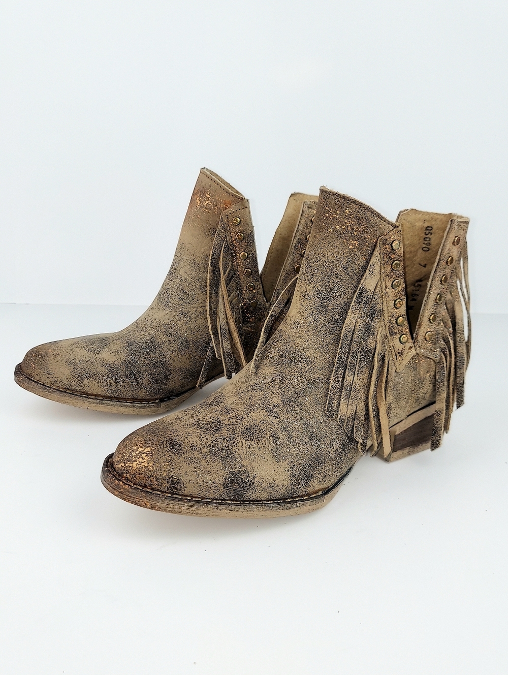 Corral Circle G Brown Leather Studded Fringe Booties NWOT Size 7 - Picture 10 of 10